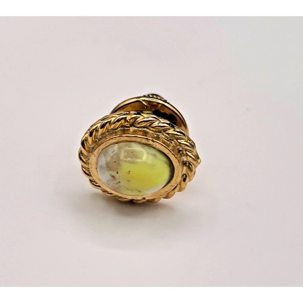 Vintage Gold-Tone Round Tie Tack Pin Yellowish-White Stone Classic jewellery